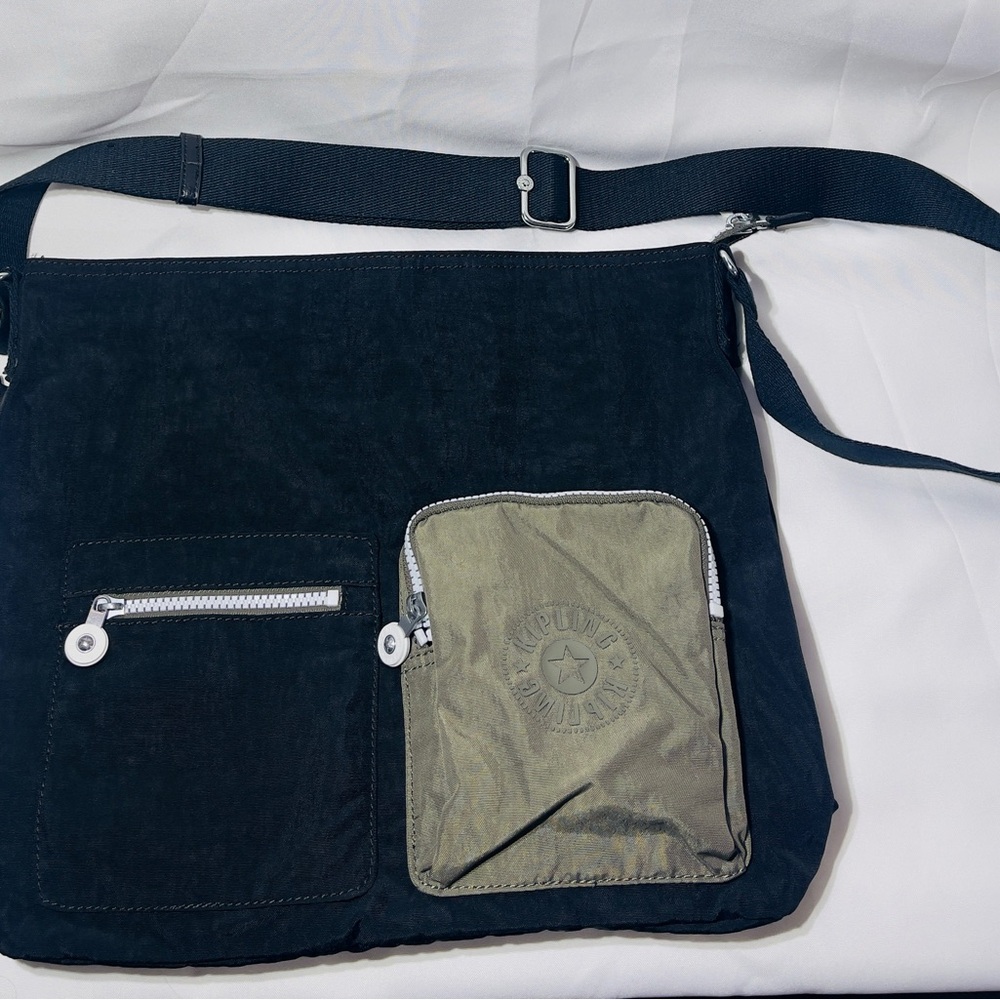 Kipling Black and Tan Messenger Bag with Multiple Compartments
